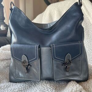 VTG Firenze Bella Marina Leather Oversized Front Pocket Hobo Shoulder Handbag